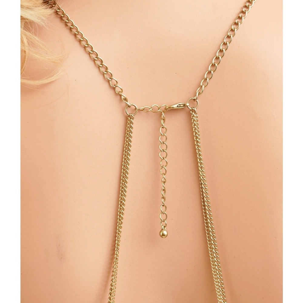 Gold Tone Multi Strand‎ Draped Body Chain Jewelry O-Ring Detail - Picture 6 of 6